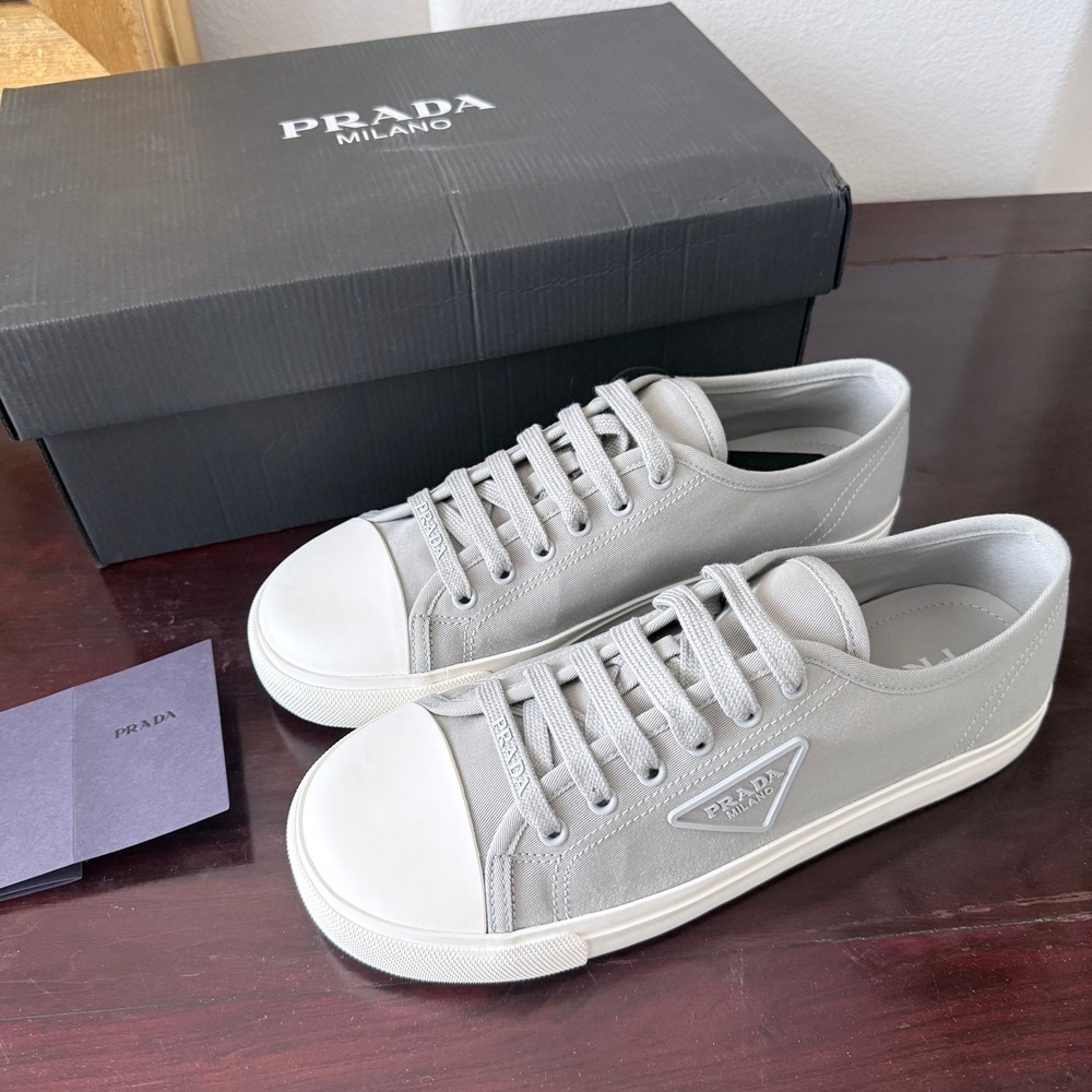 Prada 2EE430 Men's Wheel Gabardine Sneakers Gray Low Top UK 8